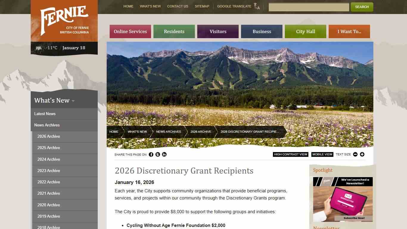 City of Fernie | 2026 Discretionary Grant Recipients
